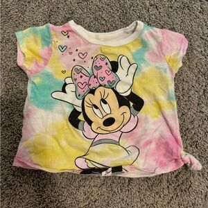 Disneys Minnie Mouse shirt 2T tie dye pink, blue and yellow with a side knot